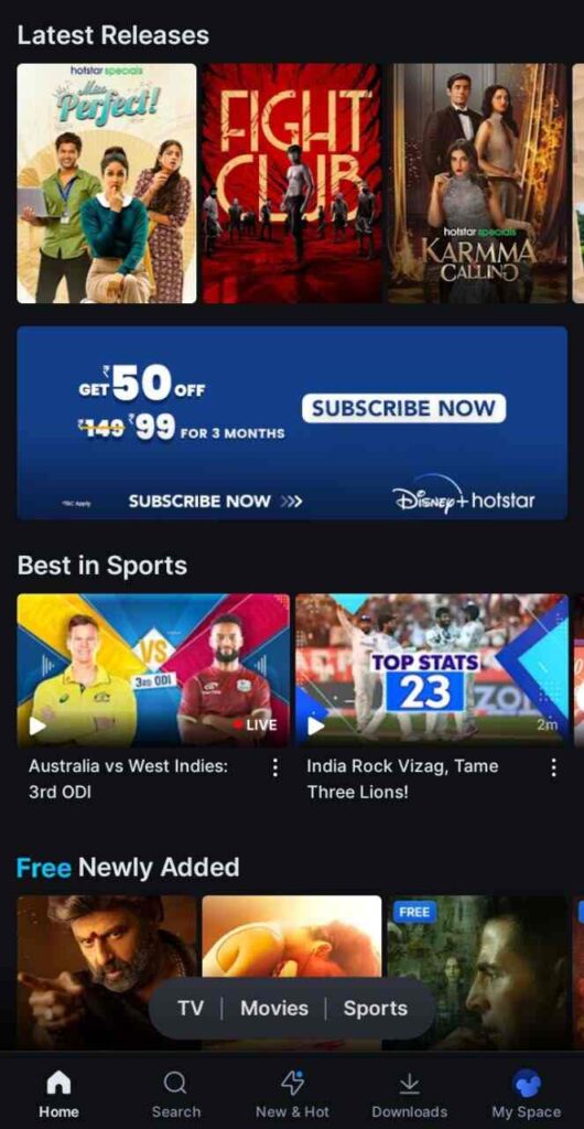 Disney Hotstar Interface